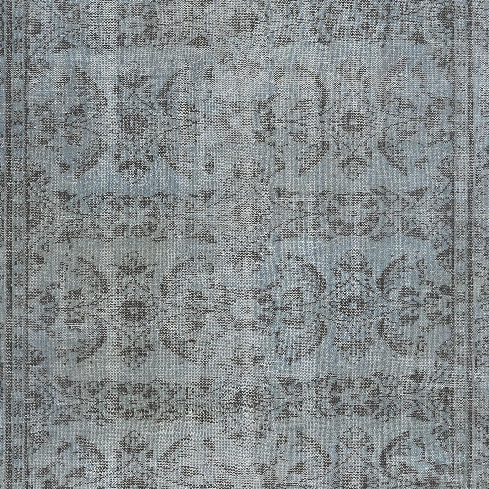 5.6x10 Ft Vintage Turkish Area Rug redyed in Blue Color for modern interiors In Good Condition For Sale In Spring Valley, NY