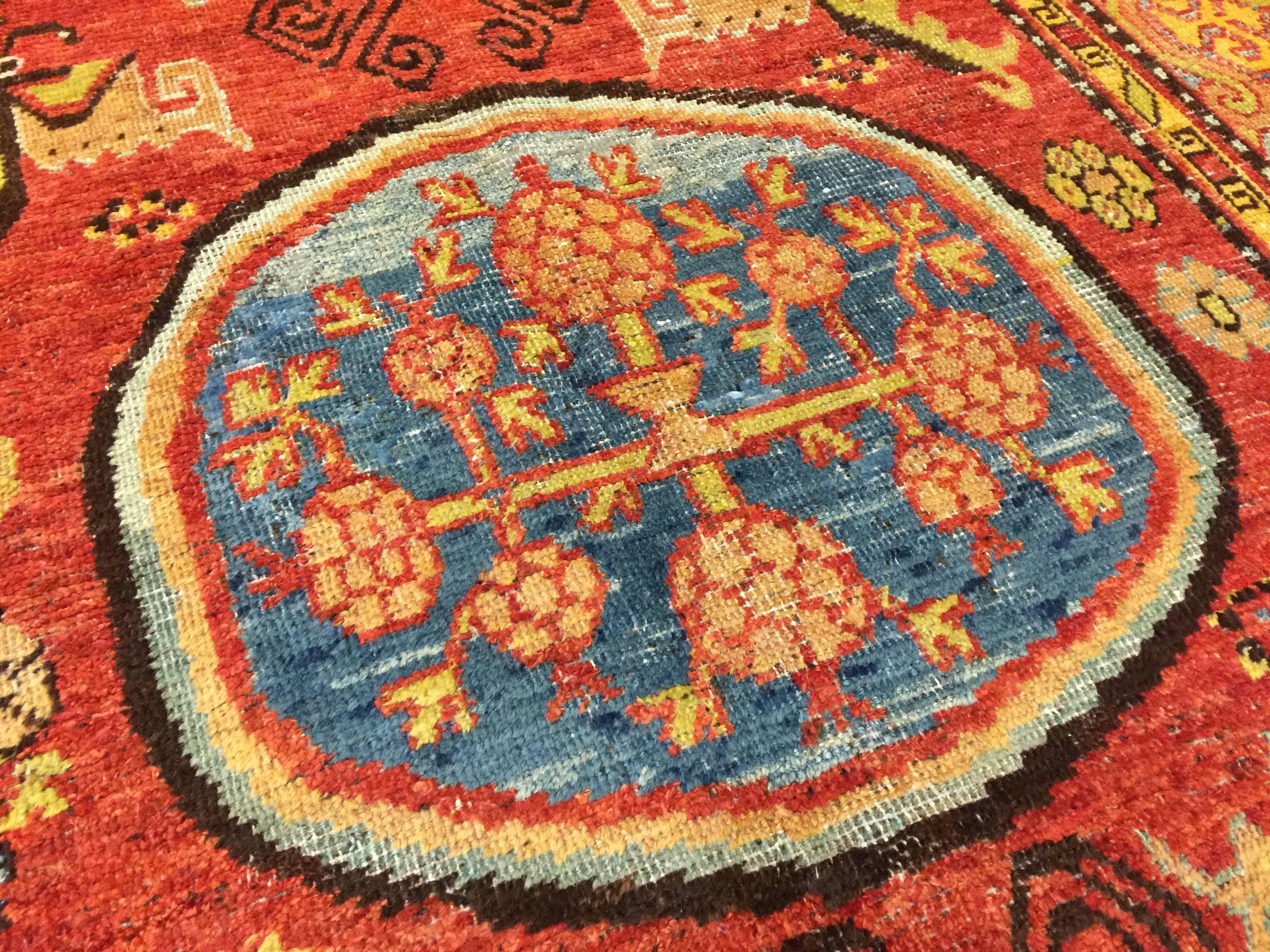 19th Century Antique Hand Knotted Khotan Rug, circa 1820, 100% Wool For Sale