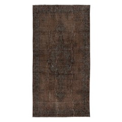 Tappeto marrone fatto a mano da 5,6x10,5 piedi per interni moderni, tappeto turco vintage