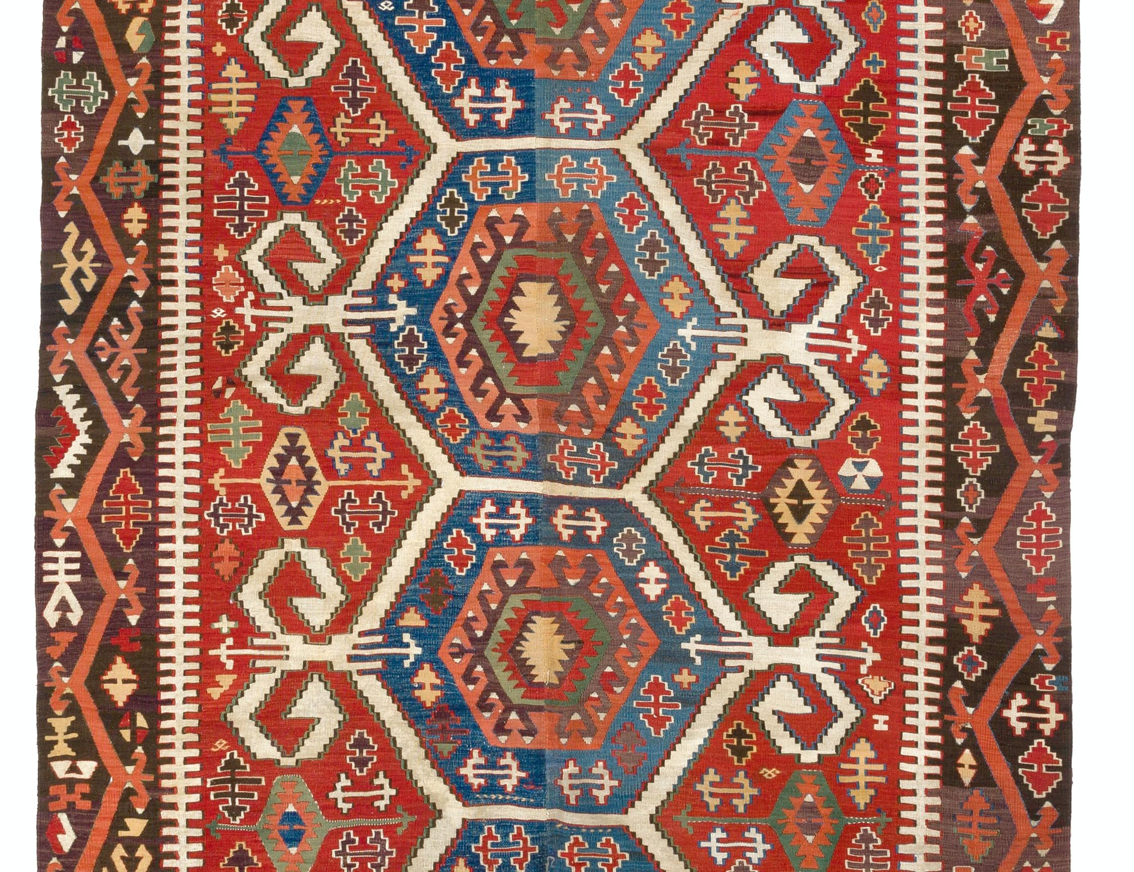 Turkish 5.6x13.5 Ft Antique Anatolian Konya Kilim, Ca 1880, Flat-Weave Rug For Sale