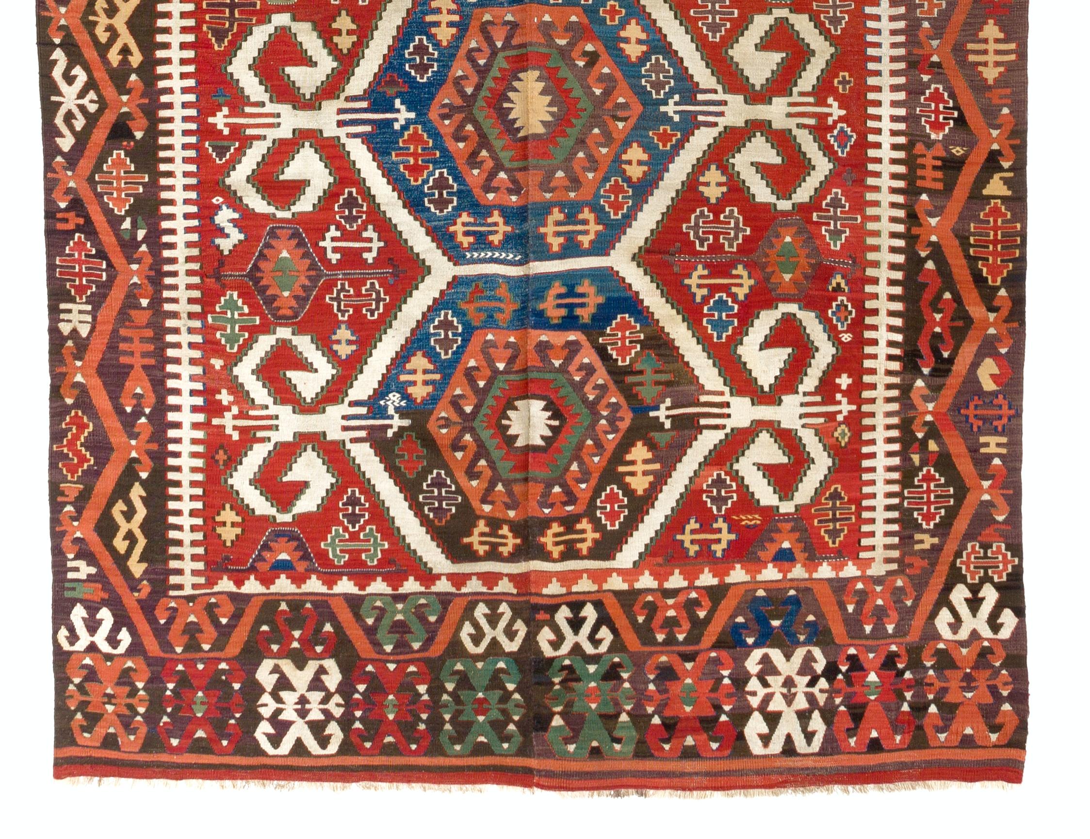 Hand-Woven 5.6x13.5 Ft Antique Anatolian Konya Kilim, Ca 1880, Flat-Weave Rug For Sale