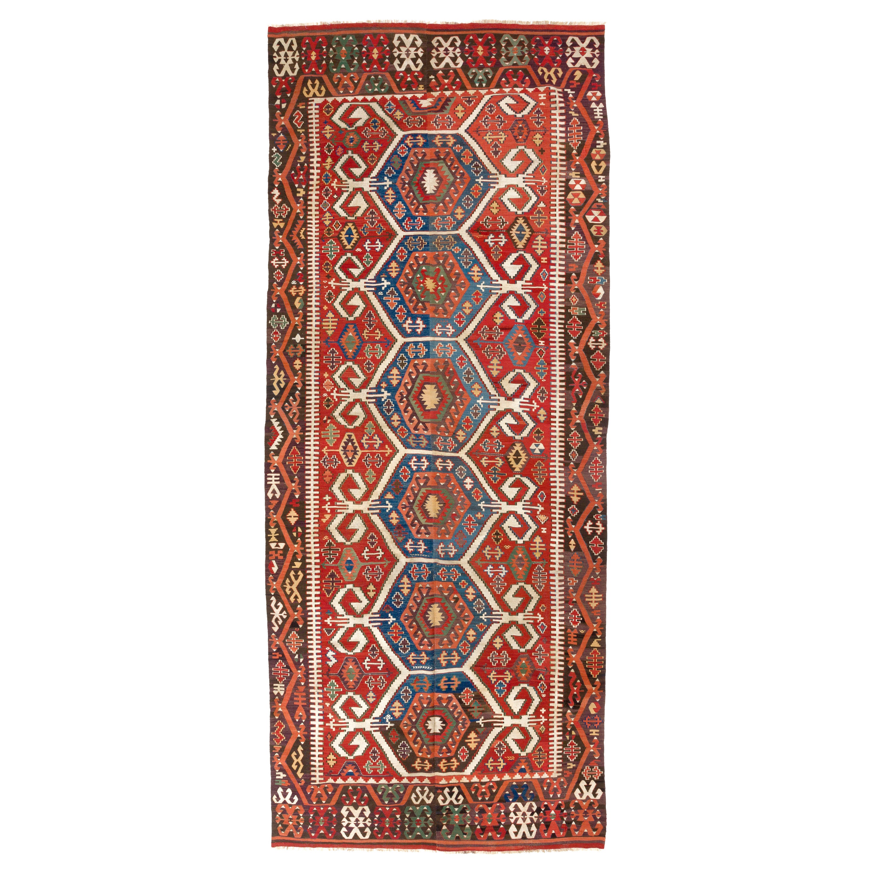 5.6x13.5 Ft Antiker Anatolischer Konya Kilim, ca. 1880, Flachgewebeteppich