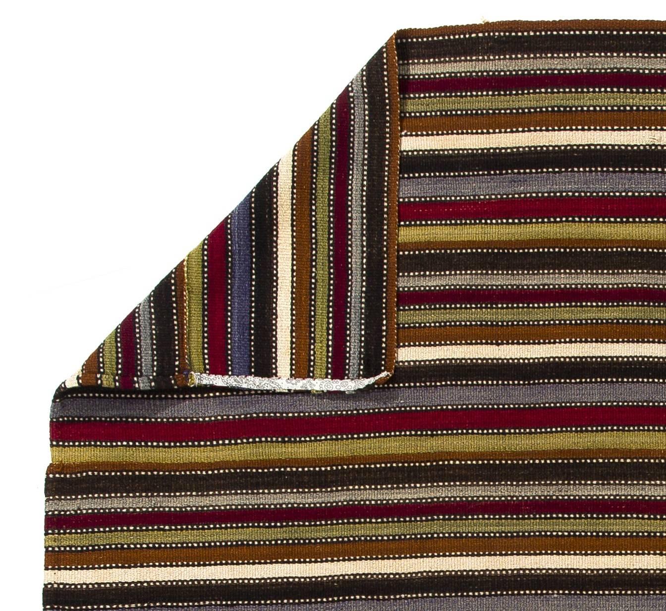 Hand-Woven 5.6x6 ft Handwoven Minimalist Vintage Striped Flat-Woven Turkish Wool Kilim Rug For Sale