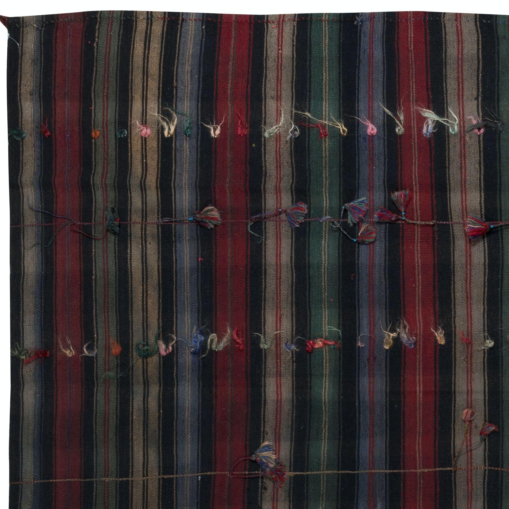 Turkish 5.6x6.2 Ft Hand-Woven Striped Kilim, Vintage Flat-Weave Anatolian Rug For Sale