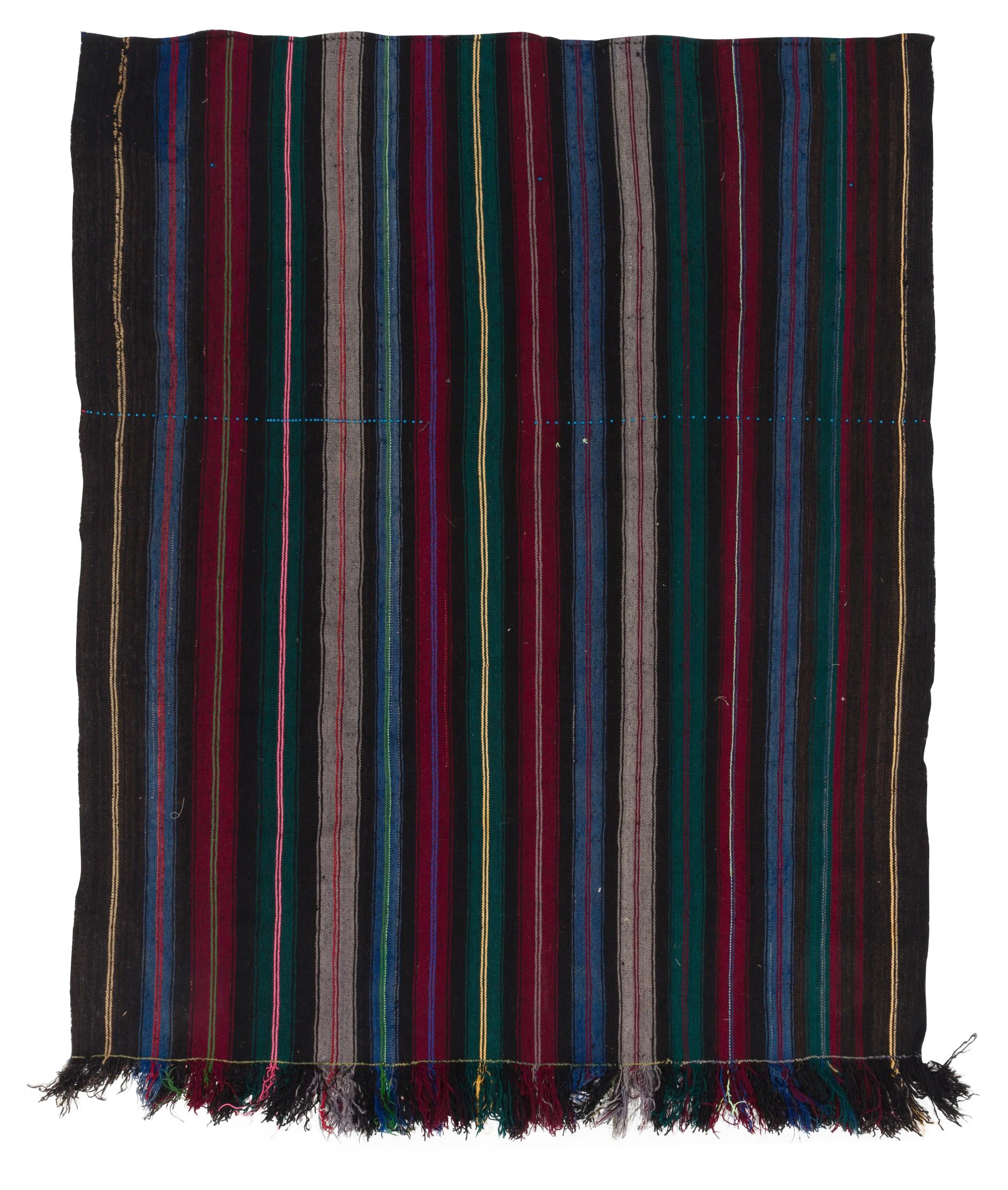 5.6x6.5 ft Kilim vintage tessuto a mano "a trama piatta" con bande verticali, 100% lana