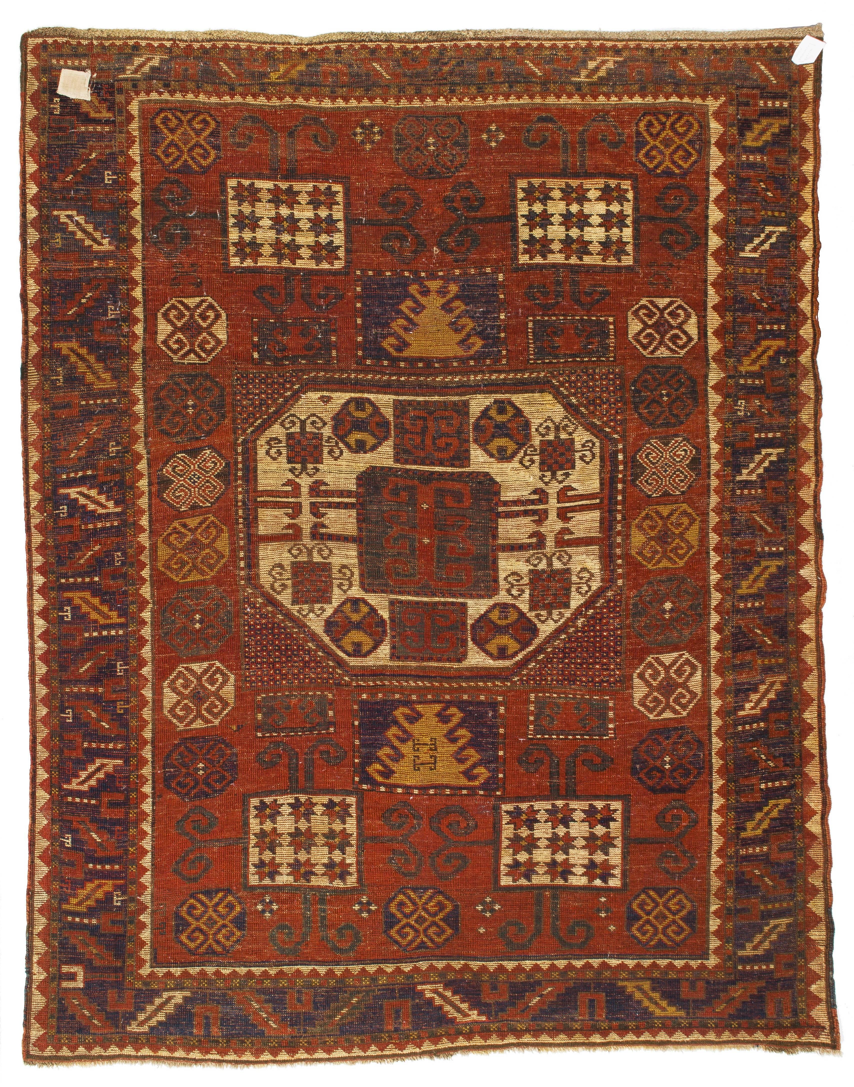 5,6x6,7 Fuß Antiker kaukasischer Karatchoph-Kazak-Teppich, um 1870 (19. Jahrhundert) im Angebot