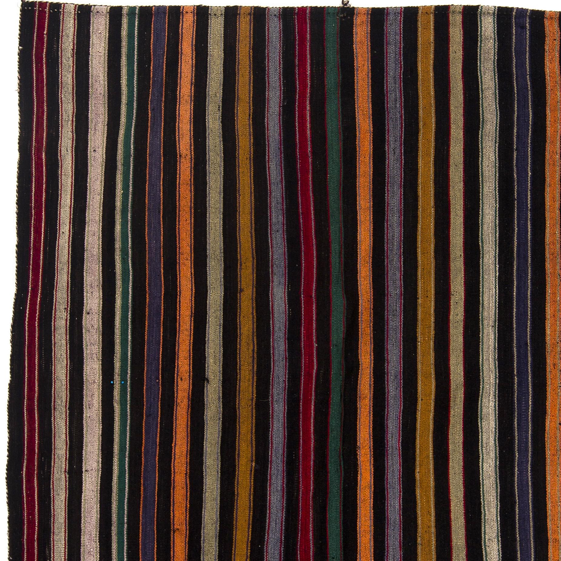 Turkish 5.6x7 Ft Hand-Woven Vintage Kilim Rug with Stripes. 100% Wool Floor Covering For Sale