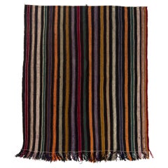 5.6x7 Ft Hand-Woven Vintage Kilim Rug with Stripes. 100% Wool Floor Covering