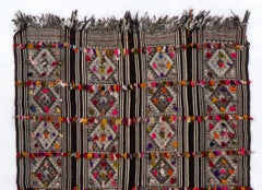 5.6x7.3 ft Hand-Woven Vintage Anatolian Kilim 'Flat-weave' with Colorful Pomps
