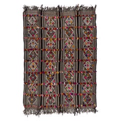 5.6x7.3 Fuß Handgewebter Anatolischer Kelim ''Flat-weave'' mit bunten Pompen