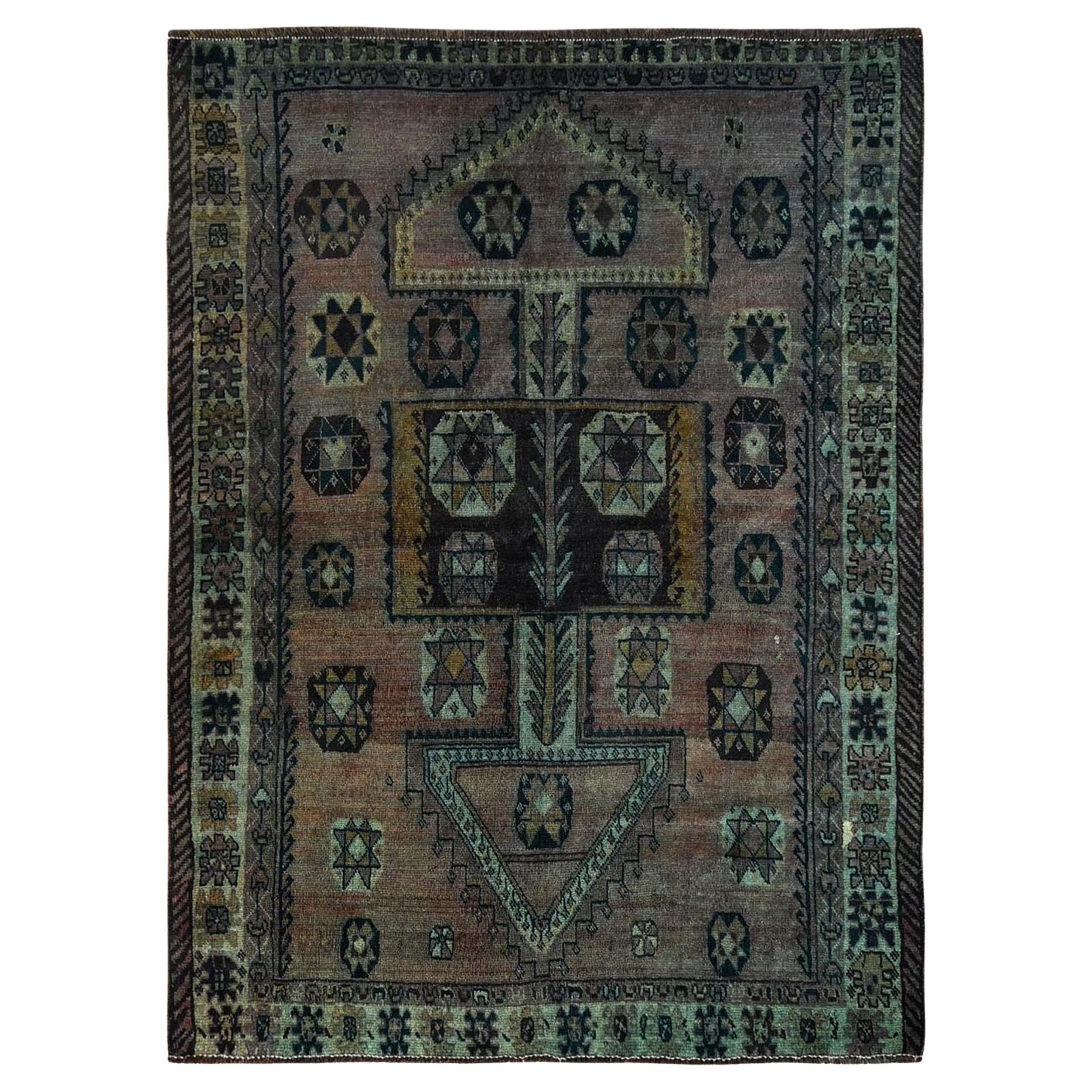 5
6"x7
4" Brown Overdyed Vintage Persian Shiraz Hand Knotted Pure Wool Rug