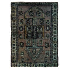5
6"x7
4" Brown Overdyed Vintage Persian Shiraz Hand Knotted Pure Wool Rug