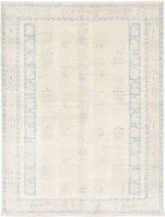 5.6x7.4 ft Hand Knotted Beige and Light Blue Rug with Minimal Geometric Design
