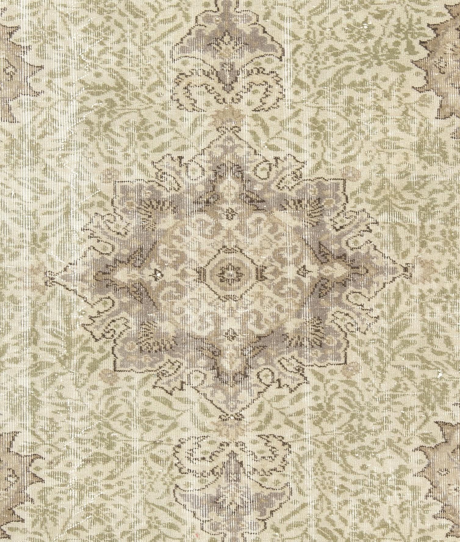 Turkish 5.6x7.7 Ft Handmade Sun Faded Oushak Area Rug, Medallion Design Wool Carpet For Sale
