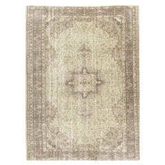 Vintage 5.6x7.7 Ft Handmade Sun Faded Oushak Area Rug, Medallion Design Wool Carpet