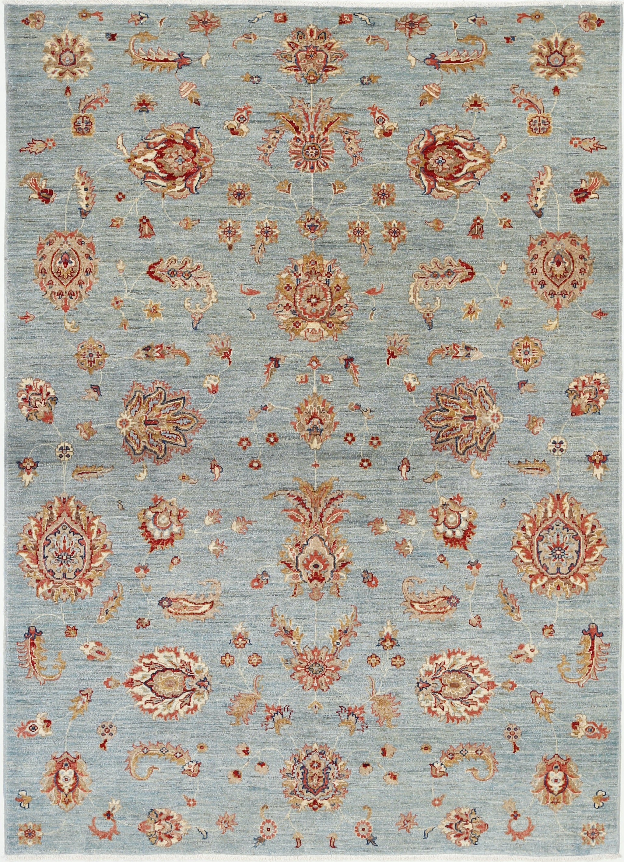 5.6x7.7 ft Traditional Handknotted Light Blue, Ivory Area Rug with Floral Design