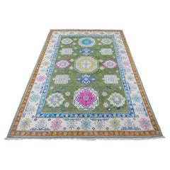 5
6 "x7
7" Grün Bunt Fusion Kazak Kaukasisch Design Hand geknüpft alle Wolle Teppich
