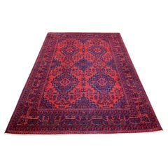 5'6"x7'8" Deep and Saturated Red, Hand Knotted Afghan Khamyab Soft Wool Rug