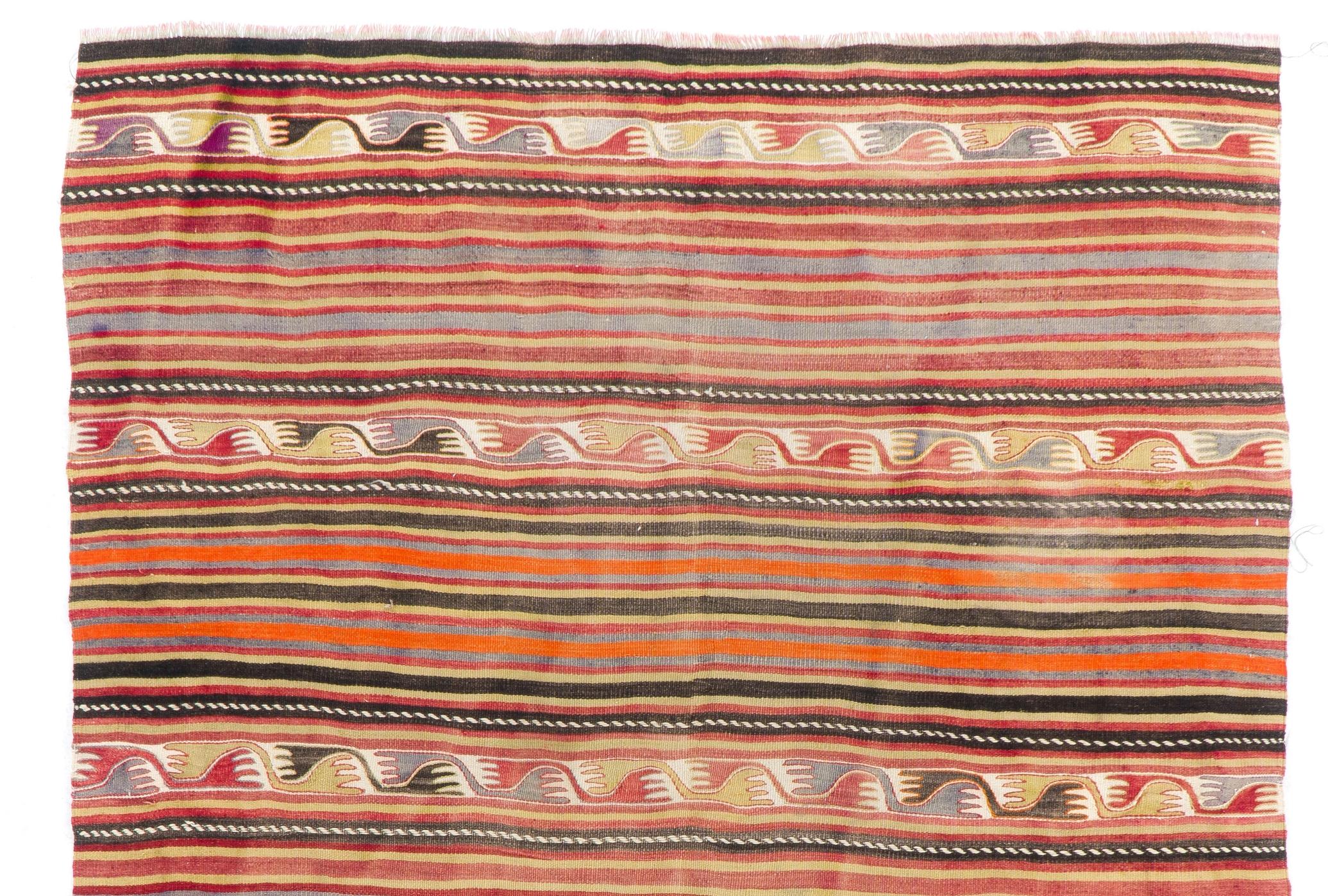 A simple yet beautiful wool rug handwoven by the nomadic tribes in South Central Turkey. 
Very good condition, sturdy and clean. 
We can modify the dimensions if requested, ie. make it shorter and/or narrower. 
Reversible; both sides can be used.
