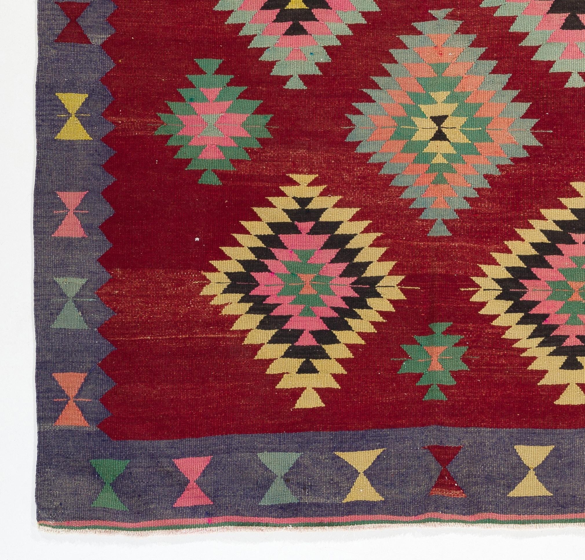 Turkish 5.6x7.8 Ft Colorful Vintage Western Anatolian Kilim Rug, Flat-Weave Wool Carpet For Sale