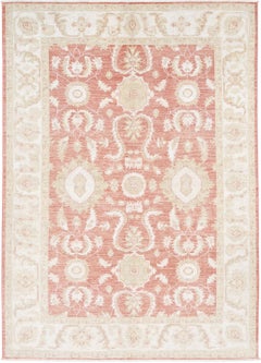5.6x7.8 ft Hand Knotted Floral Oushak Bereich Teppich mit roten Feld und Beige Grenze