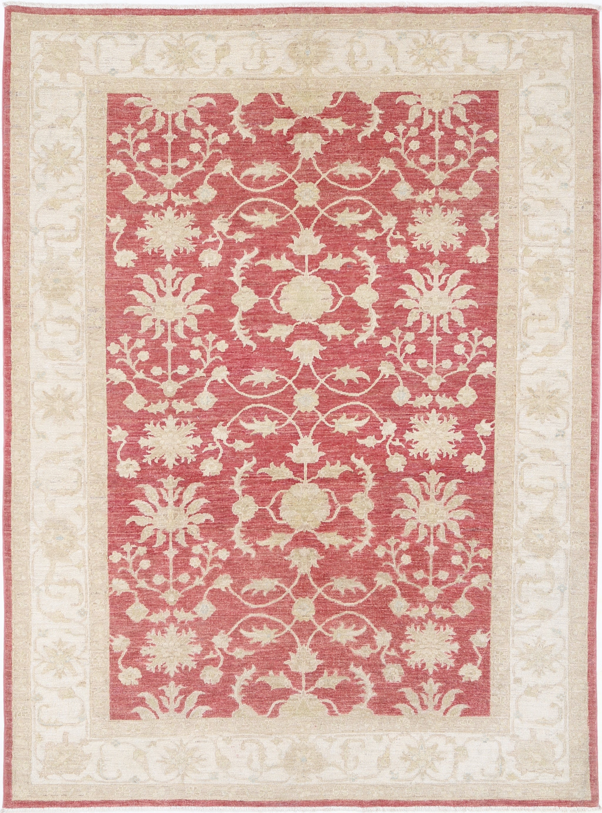 5.6x7.8 ft Hand Knotted Floral Turkish Oushak Rug, Red Ivory Large Area Rug
