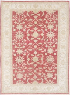 5.6x7.8 ft Hand Knotted Floral Turkish Oushak Rug, Red Ivory Large Area Rug