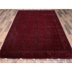 5'6"x7'8" Red Afghan Andkhoy with Geometric Motif Hand Knotted Wool Rug