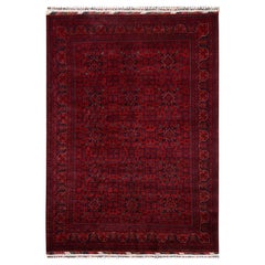 5'6"x7'8" Red Afghan Andkhoy with Geometric Motif Hand Knotted Wool Rug