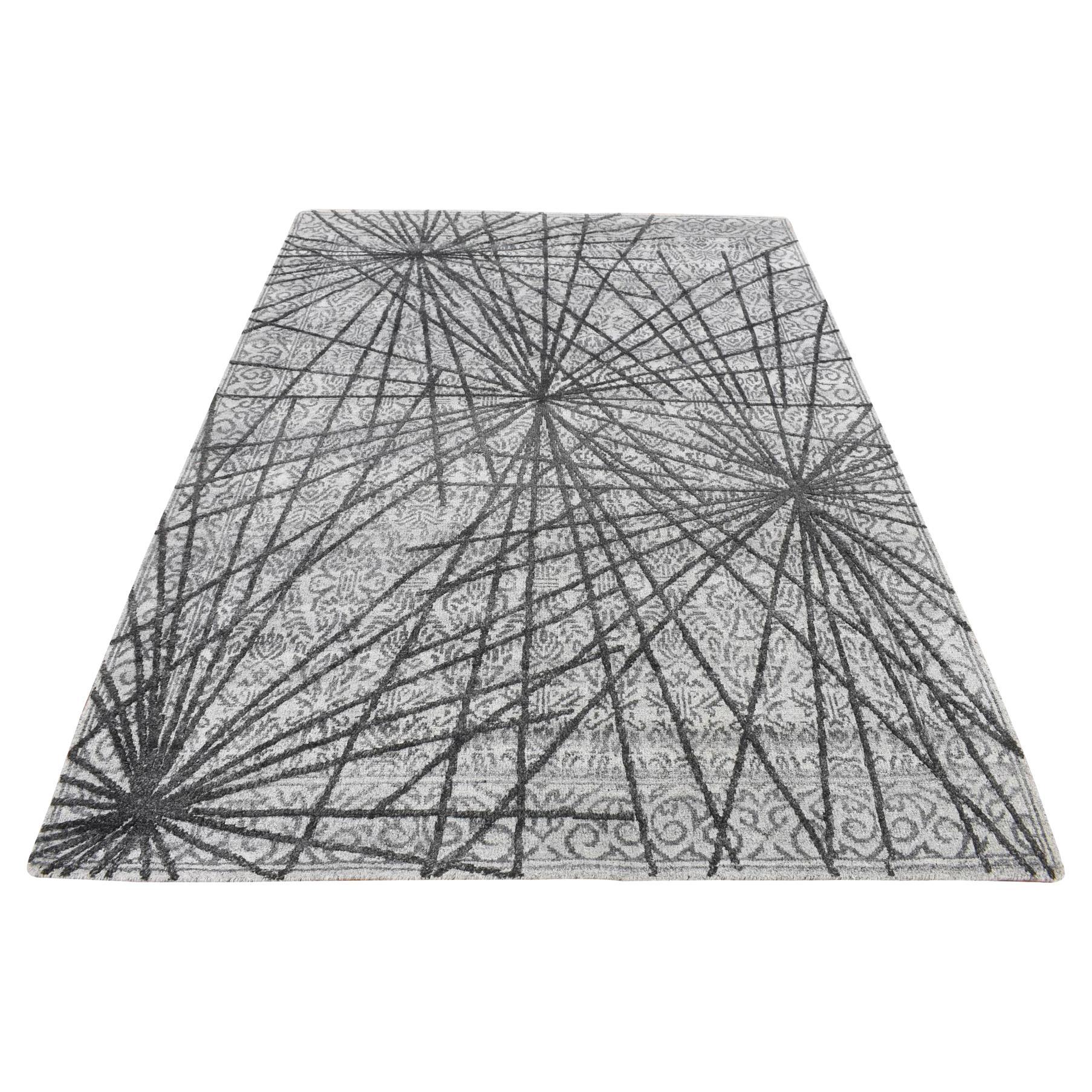 5
6"x7
9" Gainsboro Gray, Spider Web Design Wool and Silk Hand Knotted Rug For Sale