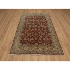 5'6"x7'9" Red Hereke with All Over Design 300 KPSI Wool & Silk Hand Knotted Rug