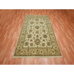 5'6 "x8' Beige Agra annodato a mano con disegno Ziegler a forma di foglia in pura lana
