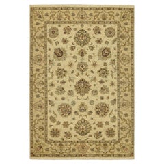 5
6"x8
Beige Hand Knotted Agra with Ziegler Design Leaf Pattern Pure Wool Rug