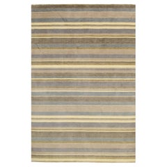 56x8 Blue Hand-Knotted Wool Subtle Striped Texture Geometric Modern Carpet Rug