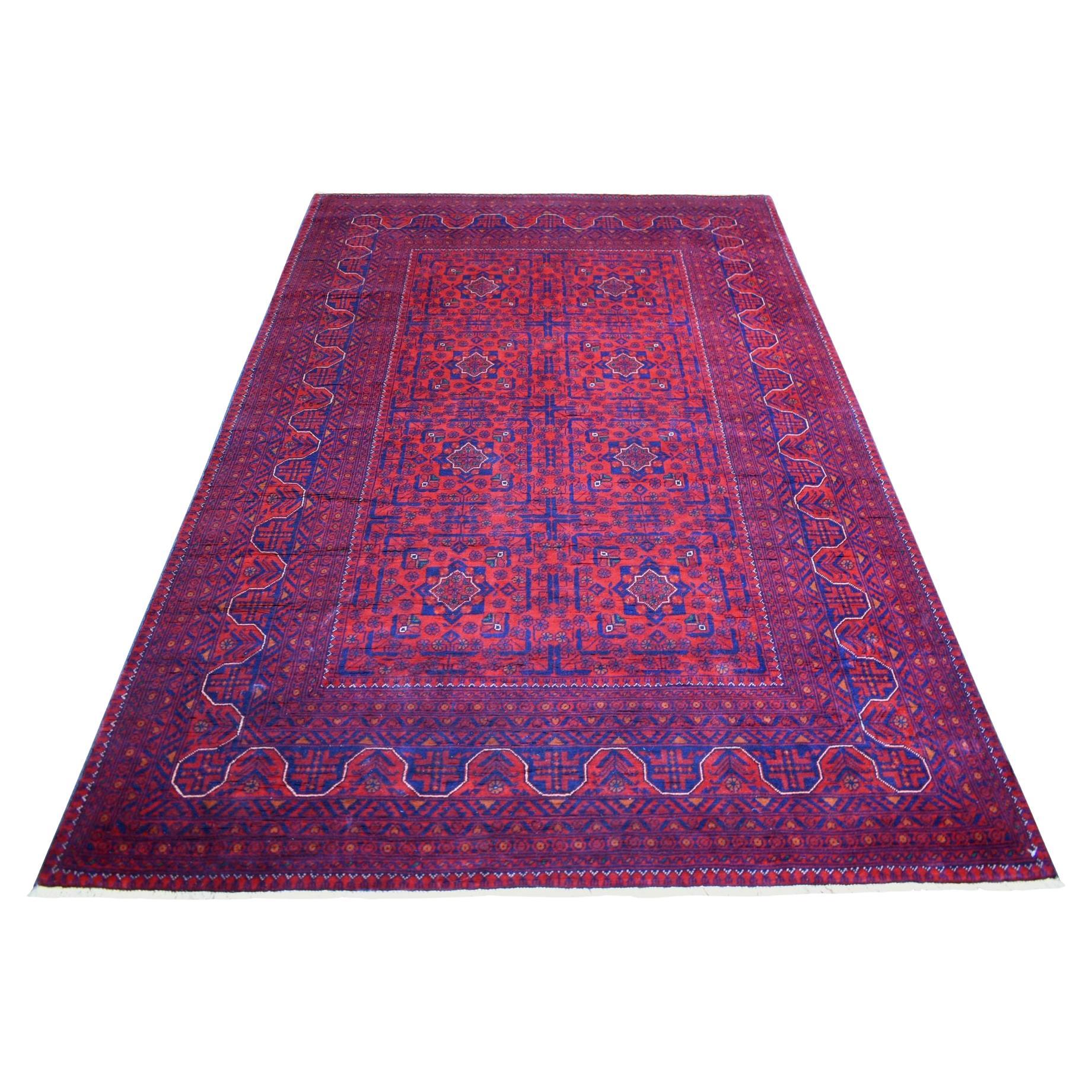 5'6"x8' Deep and Saturated Red, Afghan Khamyab, Soft and Wool Hand Knotted Rug