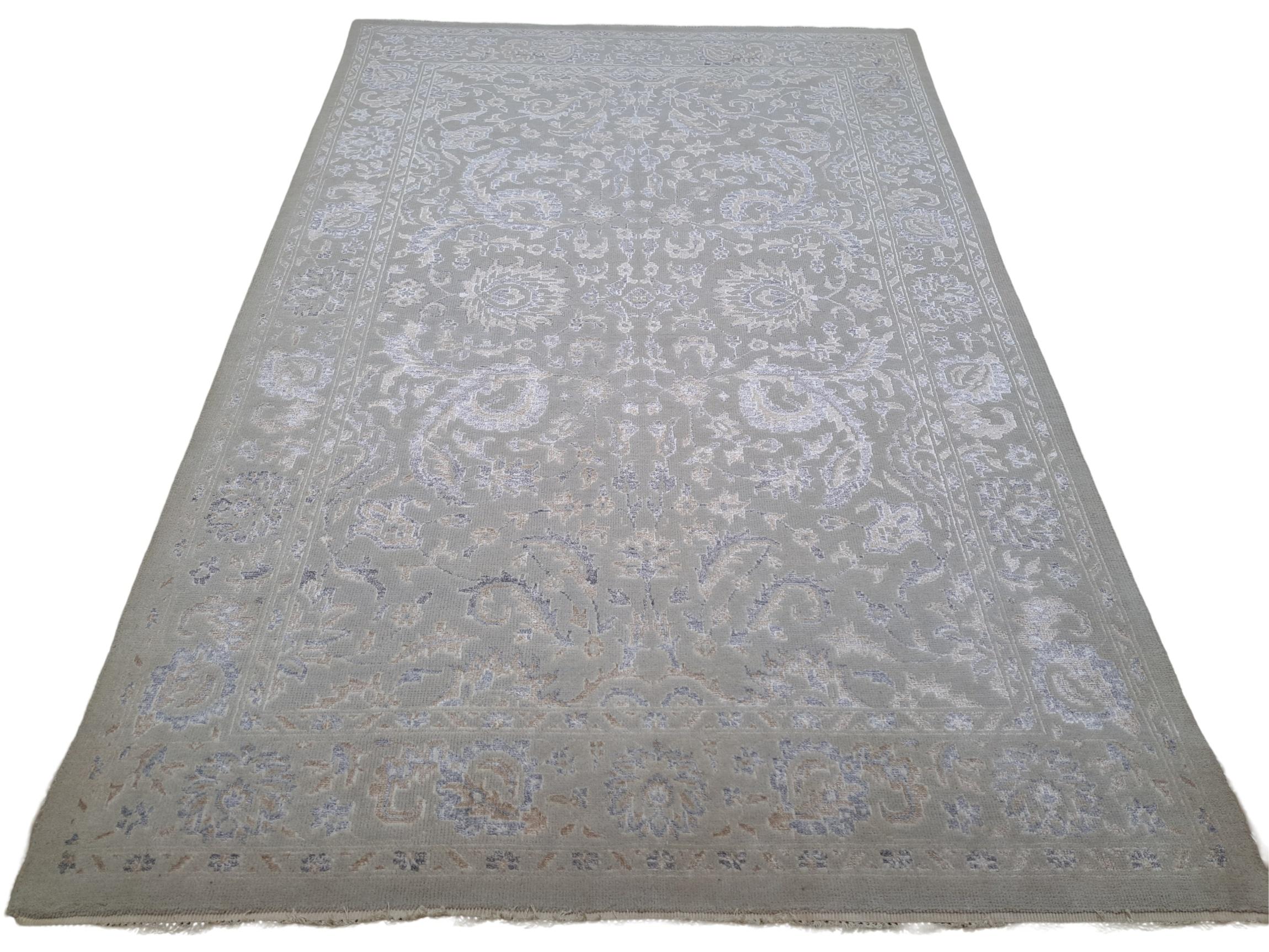 5.6x8 Ft 100% Seide Hand-geknotet Bereich Teppich für zeitgenössische Wohnzimmer (Indisch) im Angebot