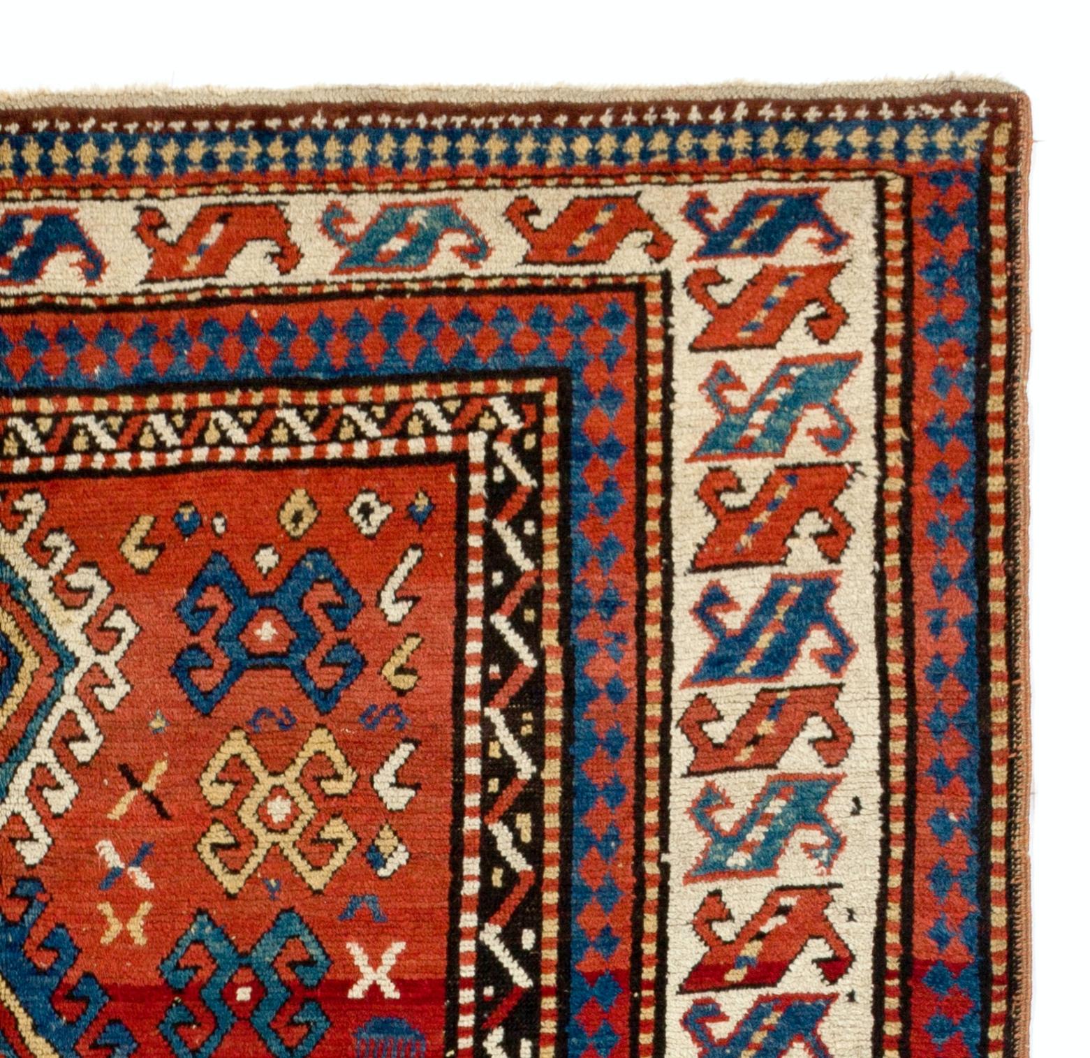 5.6x8 Ft Antique Caucasian Kazak Rug, Ca 1850. Natural Dyes. Excellent Condition In Good Condition For Sale In Philadelphia, PA