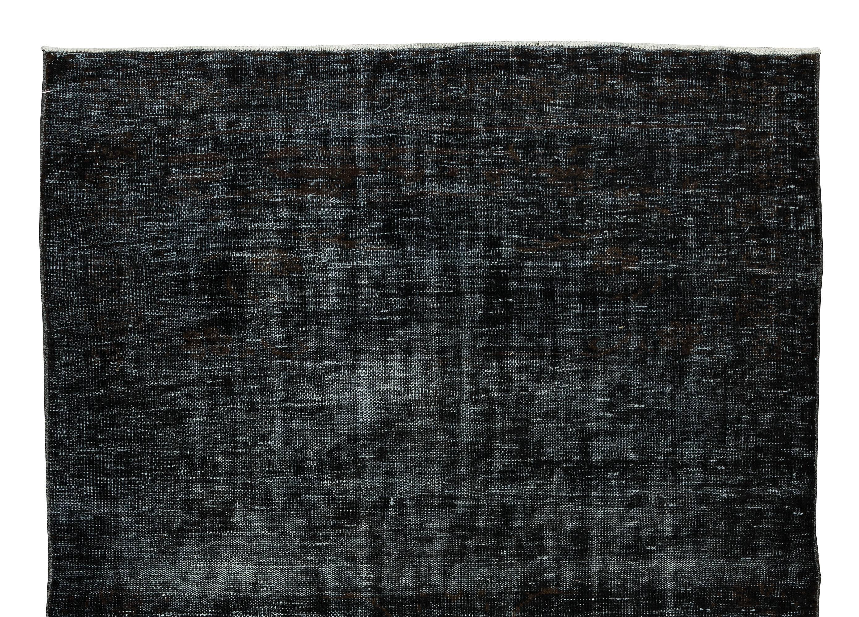 Hand-Knotted Contemporary Turkish Rug Over-Dyed in Black, Vintage Handmade Carpet For Sale
