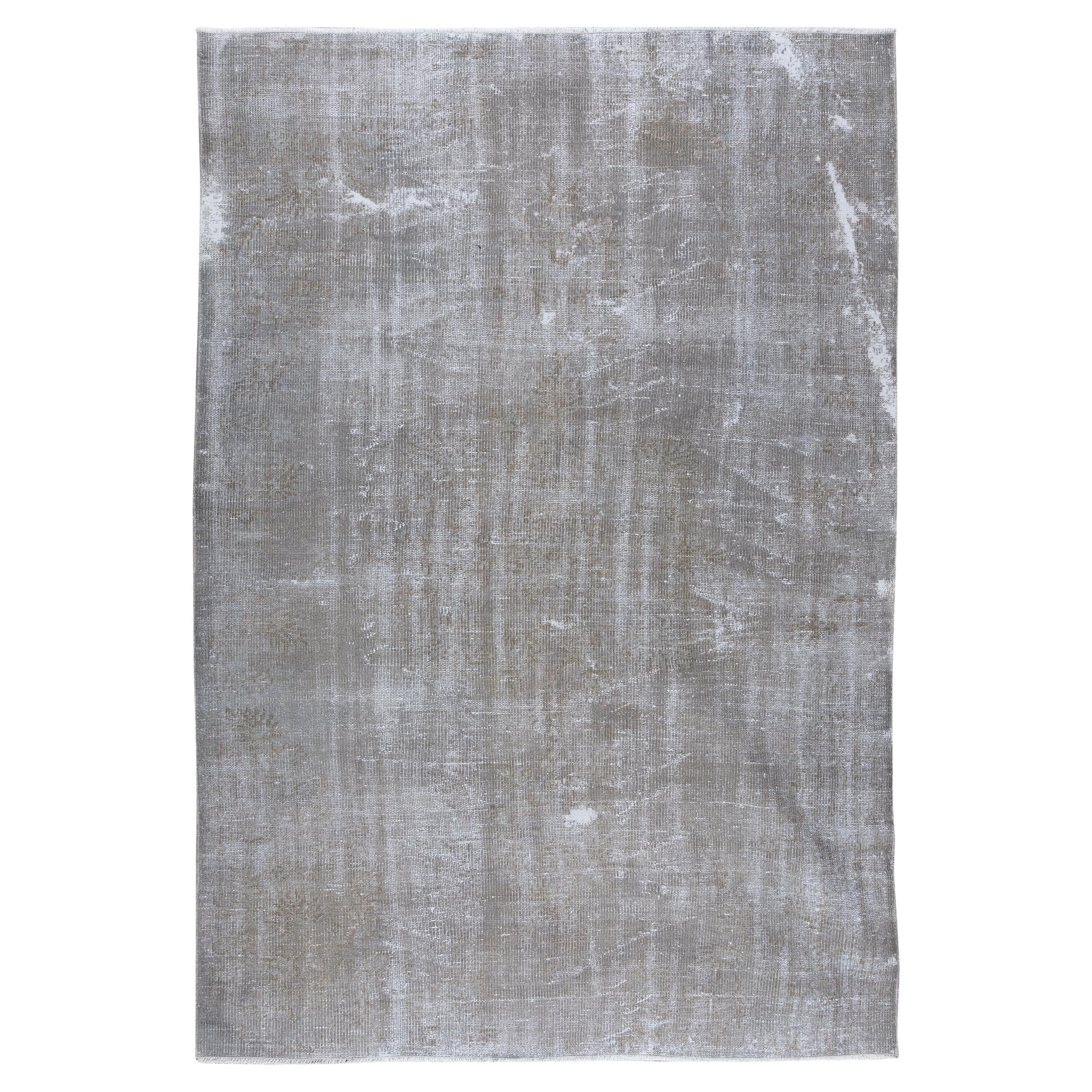 5.6x8 Ft Distressed 1960s Handmade Area Rug in Gray, Contemporary Turkish Carpet For Sale