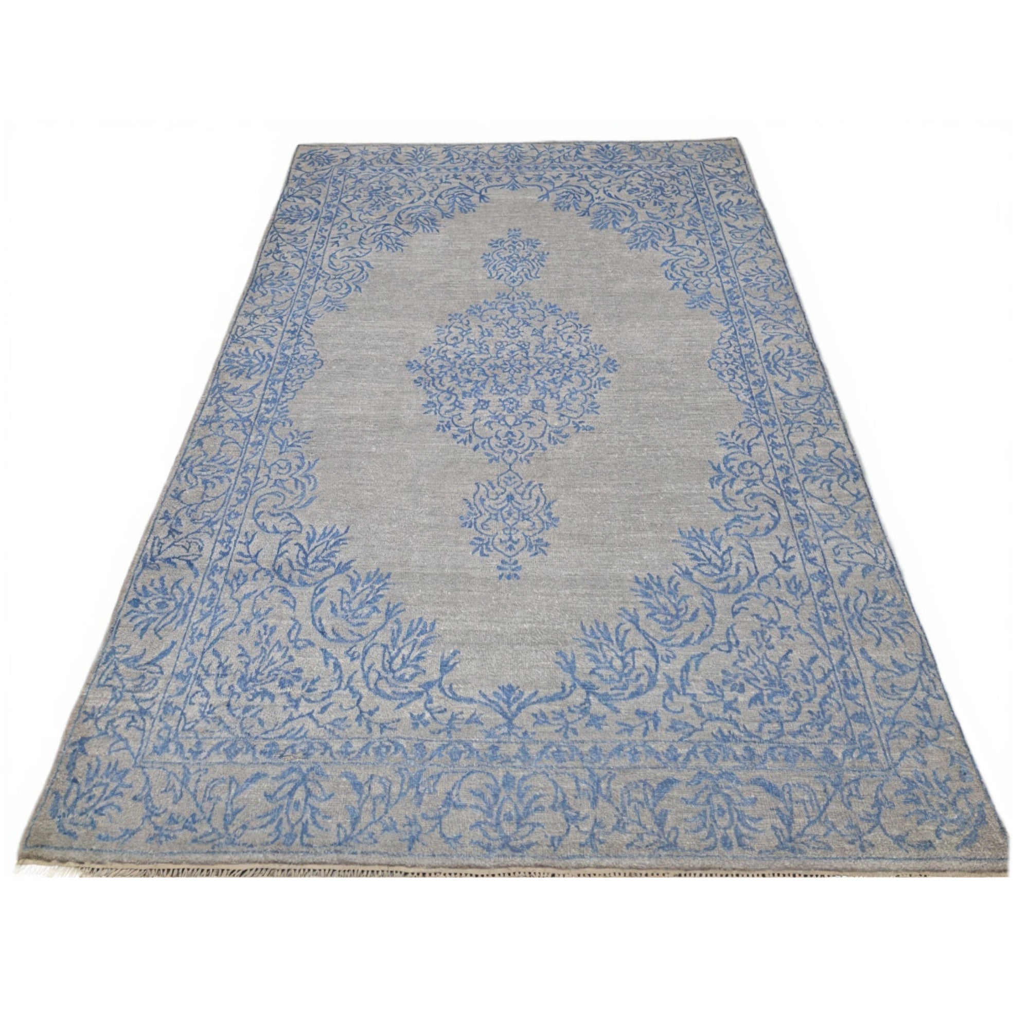 5.6x8 Ft handgeknüpfter Vorleger für zeitgenössisches Wohnzimmer. 100% reine Seide