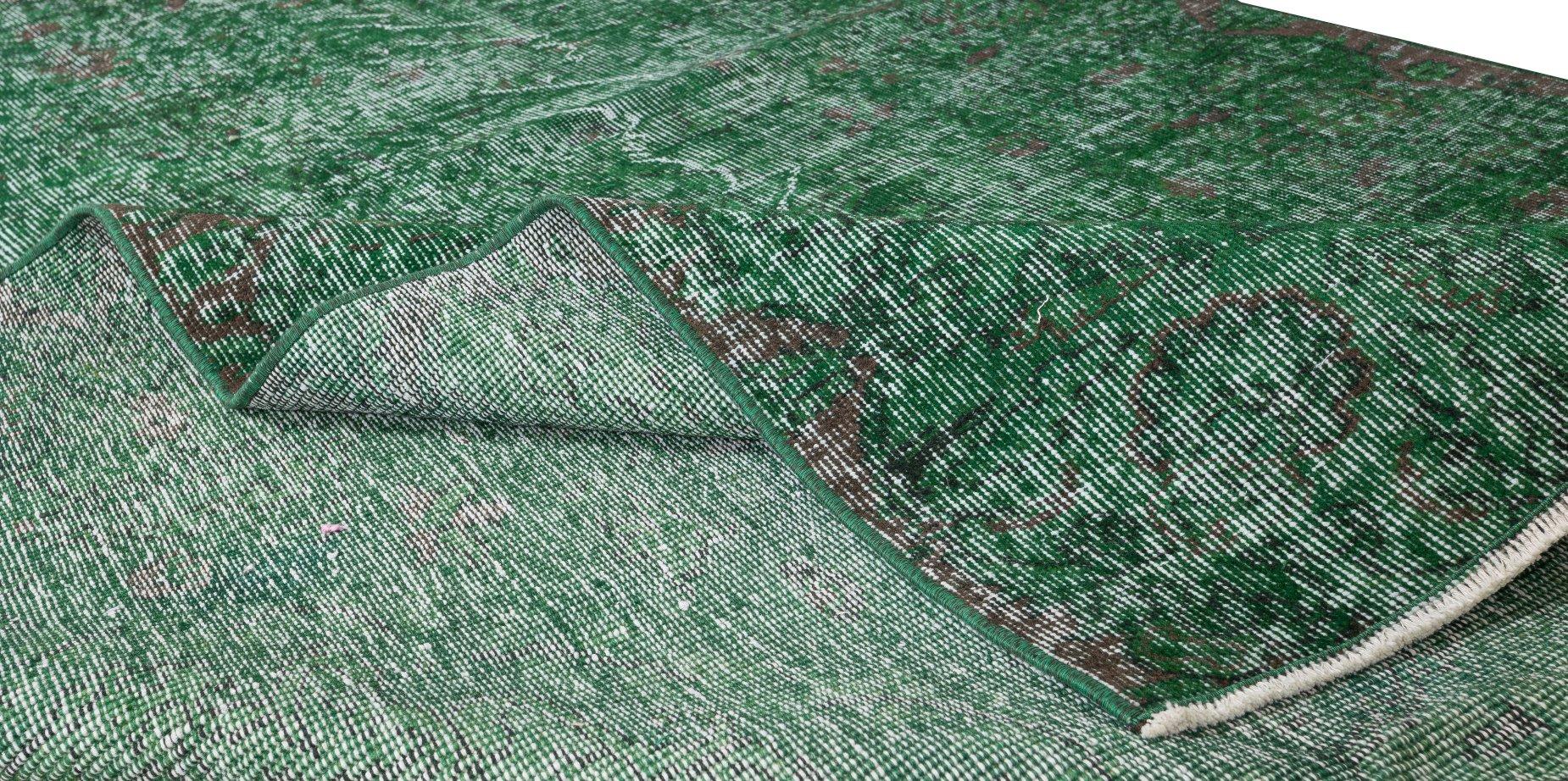 Hand-Knotted 5.6x8 Ft Handmade Vintage Turkish Rug Re-Dyed in Green, Great 4 Modern Interiors For Sale