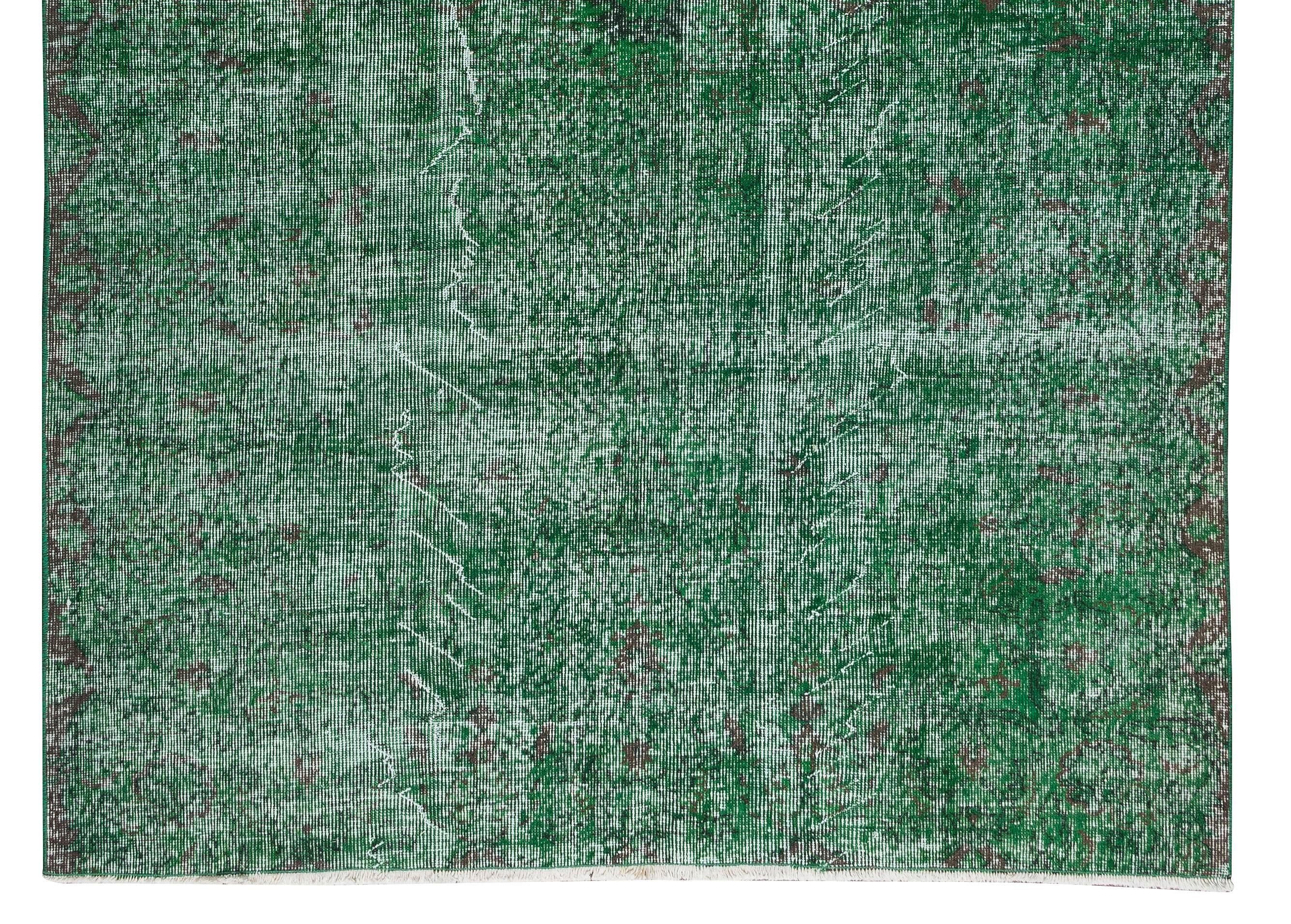 20th Century 5.6x8 Ft Handmade Vintage Turkish Rug Re-Dyed in Green, Great 4 Modern Interiors For Sale