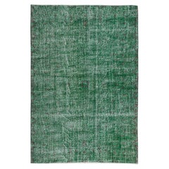 5.6x8 Ft Handmade Vintage Turkish Rug Re-Dyed in Green, Great 4 Modern Interiors