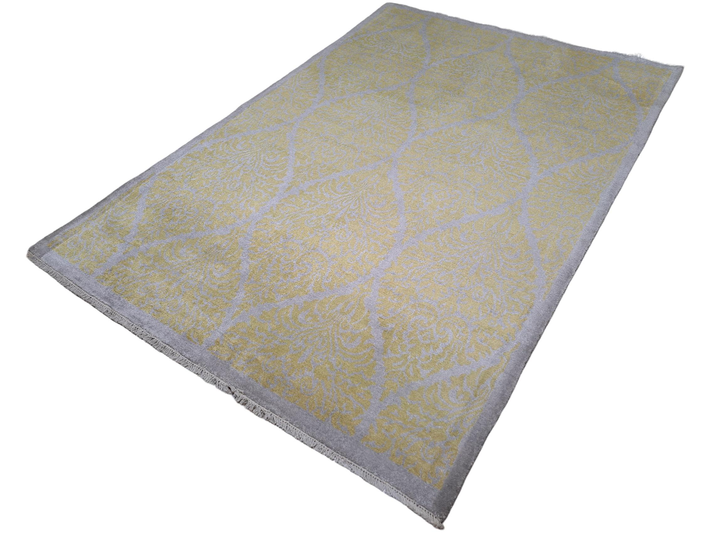 5.6x8 Ft Reiner Seidenteppich, handgefertigt. Handgeknüpfter Teppich für modernes Wohnzimmer (Indisch) im Angebot