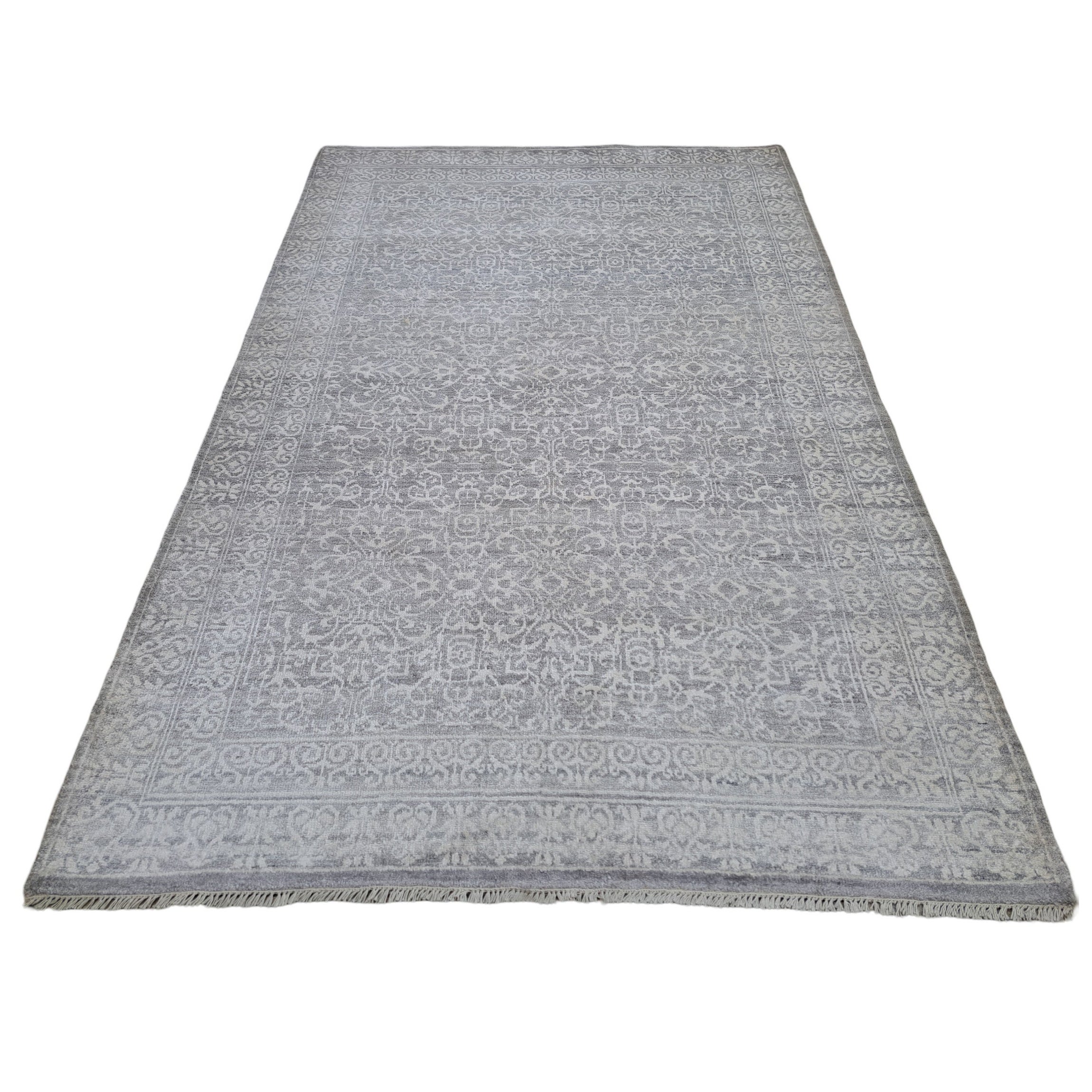 5.6x8 Ft Reiner Seidenteppich, handgefertigt. Handgeknüpfter Teppich für modernes Wohnzimmer