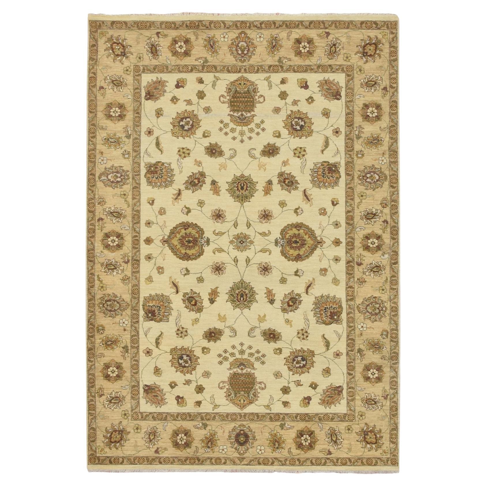 5
6 "x8
Ivory Agra with Ziegler Design Leaf Pattern Hand Knotted Pure Wool Rugs (Tappeto in pura lana annodato a mano)