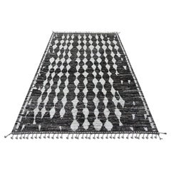 5'6 "x8' Tapis en laine pure noué à la main, tissage marocain gris galet, design géométrique