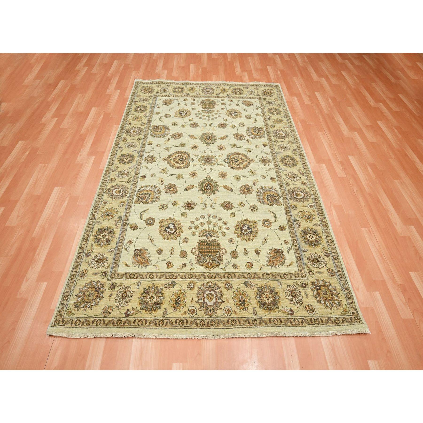 Boulder Ivory, Agra with Ziegler Design, Colorful Leaf Pattern, Hand Knotted, 100% Wool, Zero Pile, Oriental Rug
Primary materials: Wool
Latex: No Pile 
height: 0.25 Inches
Style: Traditional
Primary color: Ivory
Secondary colors: Yellow, Green,