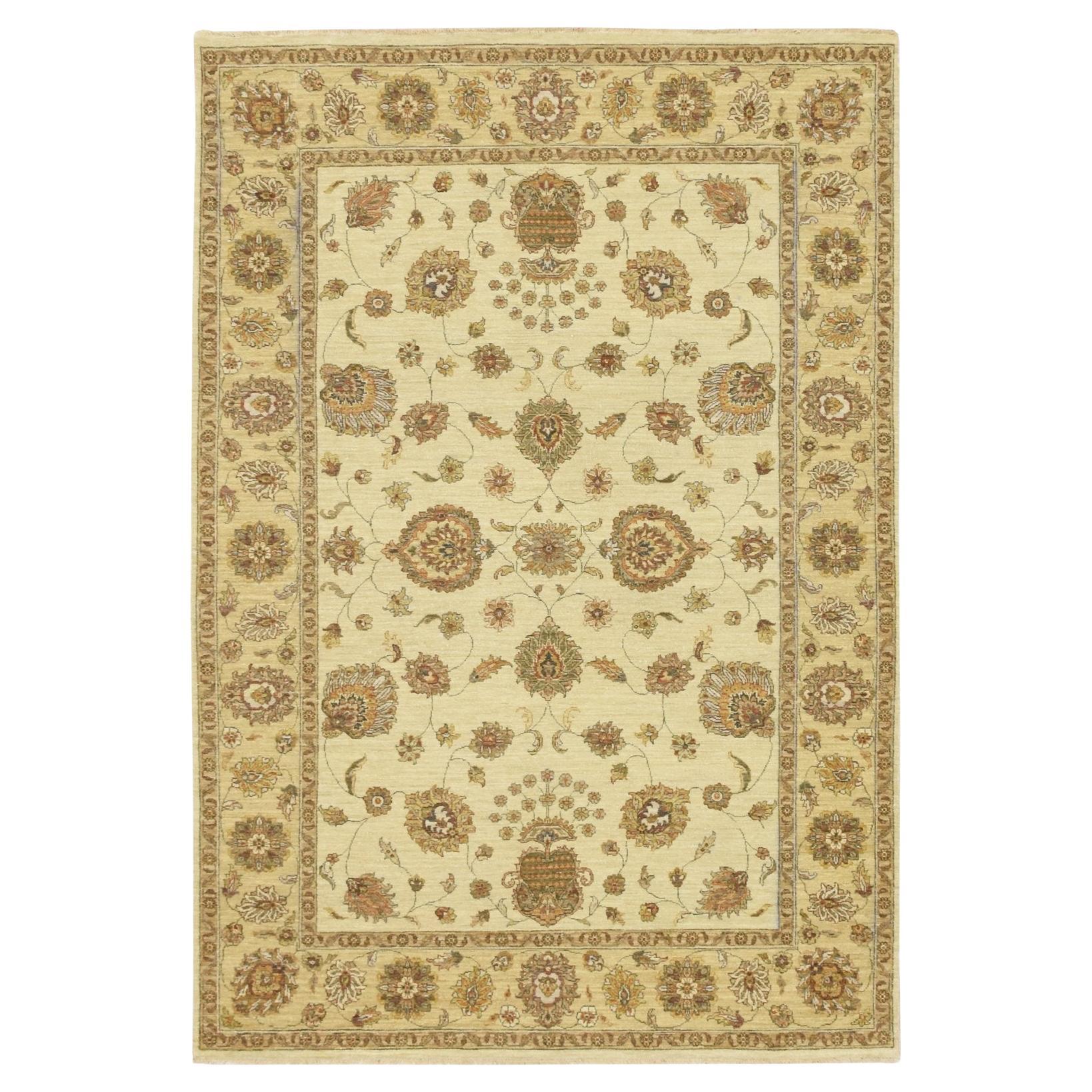 5'6 "x8'1" Ivory Agra with Ziegler Design/One Leaf Pattern Tapis en pure laine noué à la main