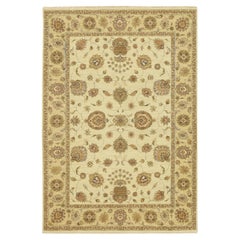5'6 "x8'1" Ivory Agra with Ziegler Design/One Leaf Pattern Tapis en pure laine noué à la main